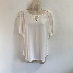 WHBM White House Black Market Shirt XS 100% Silk Chiffon White Flutter Sleeve